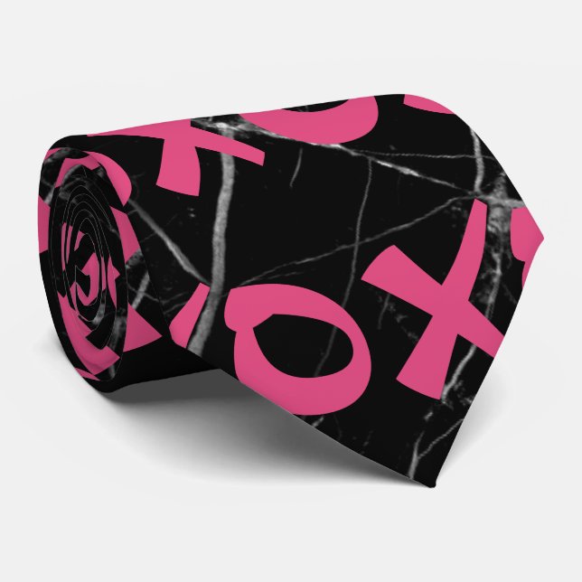 Cravate Cute girly rose noir marbre xoxo accolé baisers (Roulé)