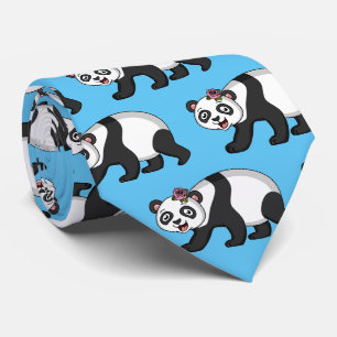 Cravate Cute happy panda bear with flower cartoon
