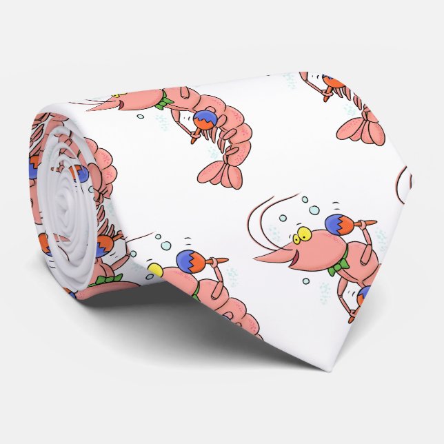 Cravate Cute happy shrimp, dessin animé de crevettes (Roulé)