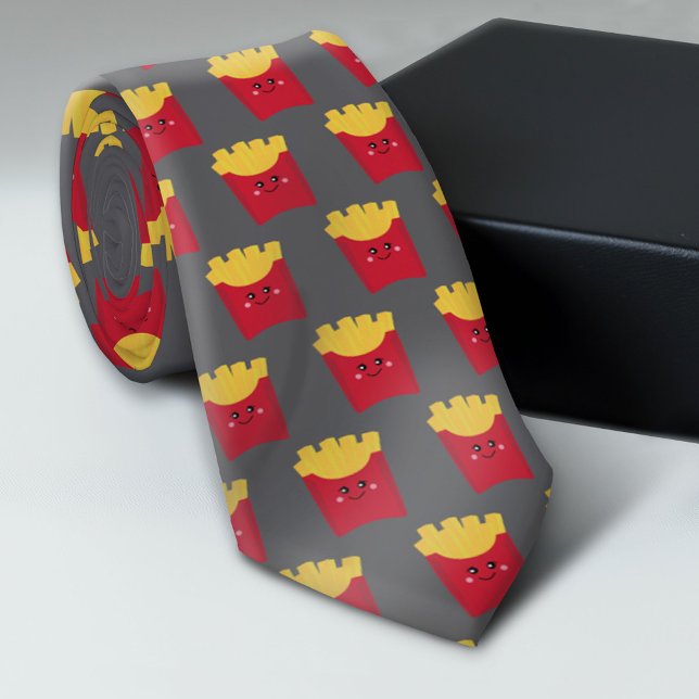 Cravate Cute Kawaii French Fries - gris (Trendy Neck Tie Pattern)