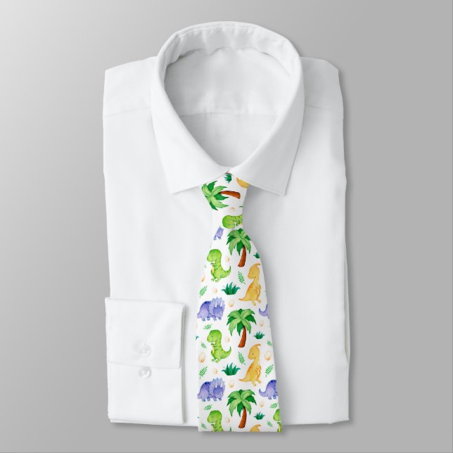 Cravate Cute Neon Aquarelle Dinosaur Motif (Attaché)