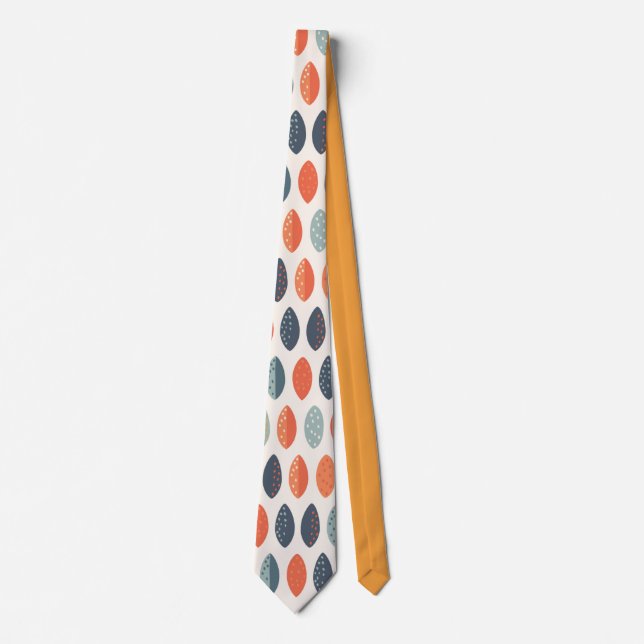 Cravate Cute Orange Blue Ochre Motif botanique feuilleté (Devant)