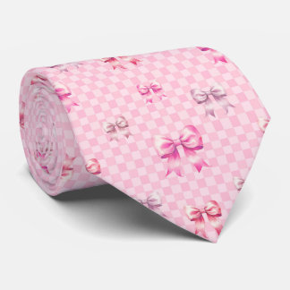 Cravate Cute Pink Ribbon and Gingham Sweet Girly Pattern