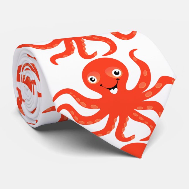 Cravate Cute poulpe orange en argent (Roulé)