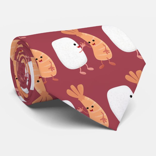 Cravate Cute sushi riz crevettes amis dessin animé (Roulé)