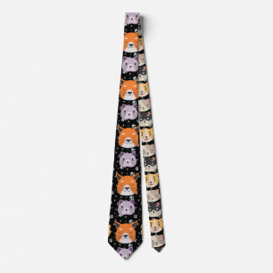 Cravate Cute Têtes de chat 01. BG noir