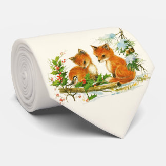 Cravate Cute Vintage Foxes Retro Christmas Scene