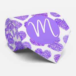 Cravate Cute violet Doodled Heart Saint Valentin Monogramm