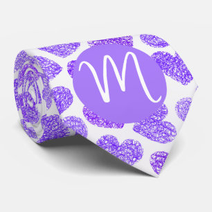 Cravate Cute violet Doodled Heart Saint Valentin Monogramm