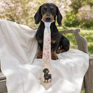Cravate Dachshund aquarelle Fleur du Printemps