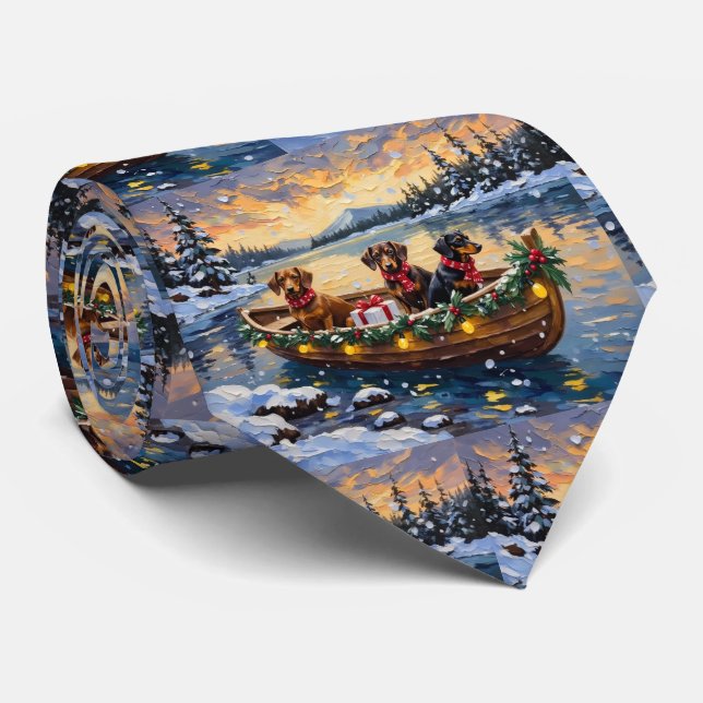 Cravate Dachshund Christmas Boat Holiday (Roulé)