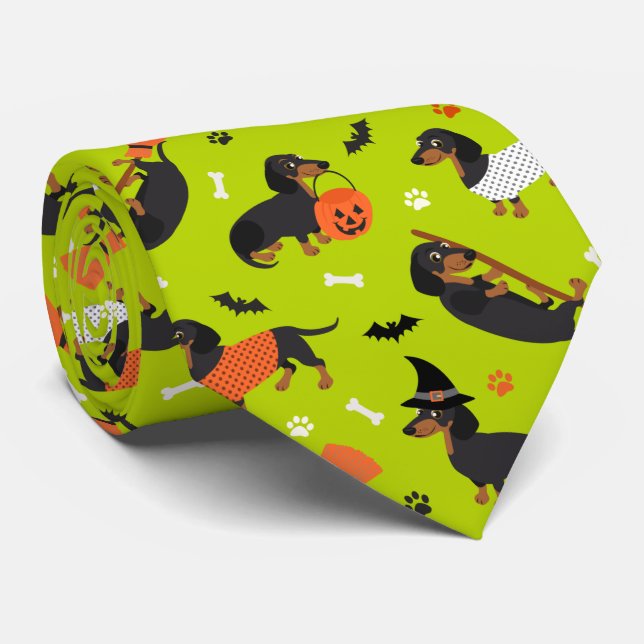Cravate Dachshund Halloween (Roulé)