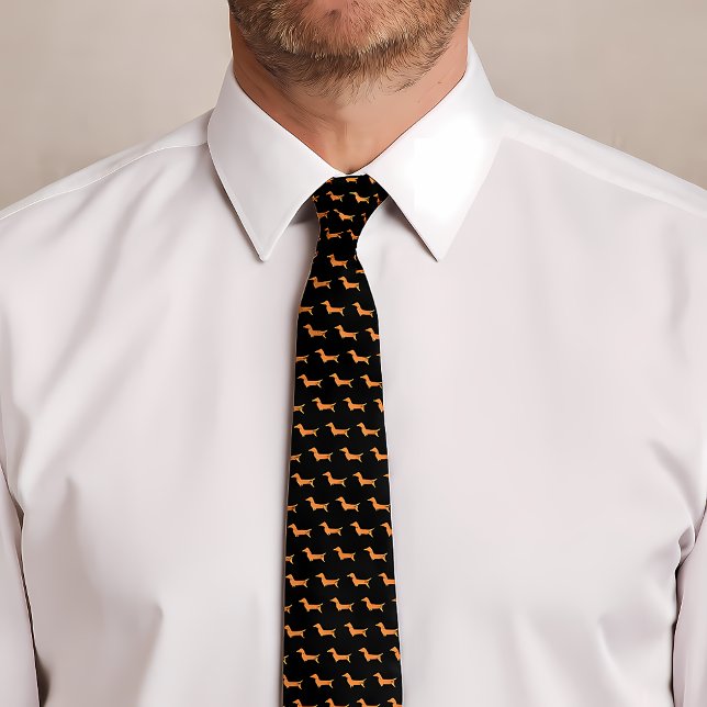 Cravate Dachshund Motif mignon Wiener Dog Imprimer noir (Dachshund Pattern Cute Wiener Dog Print Black Neck Tie)