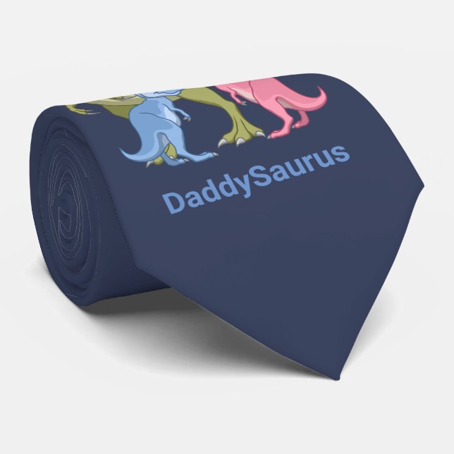 Cravate Daddy Saurus Green T-Rex & Baby Girl Boy Dinosaure (Roulé)