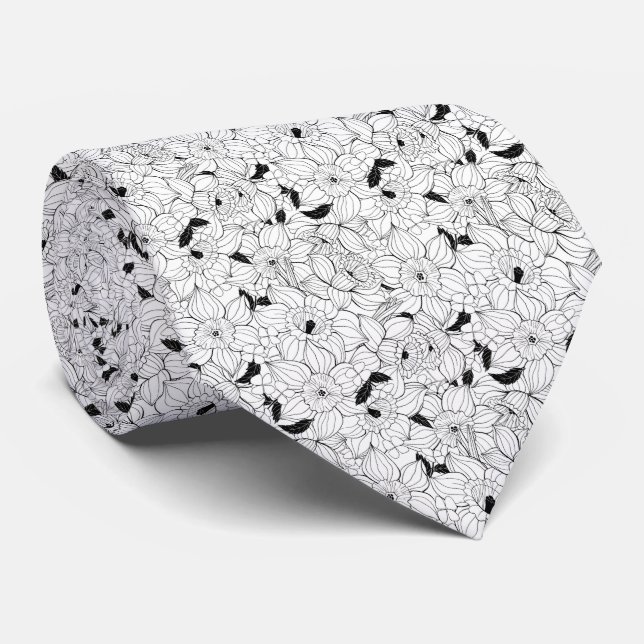 Cravate Daffodiques motif floral printanier (Roulé)
