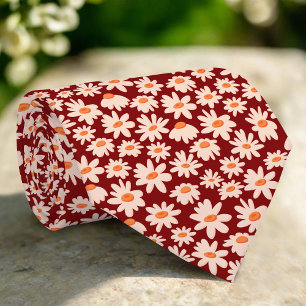 Cravate Daisy Flowers Illustration Motif rouge Mariage