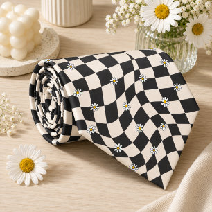 Cravate Daisy Groovy Rétro Damier, Y2K 90s