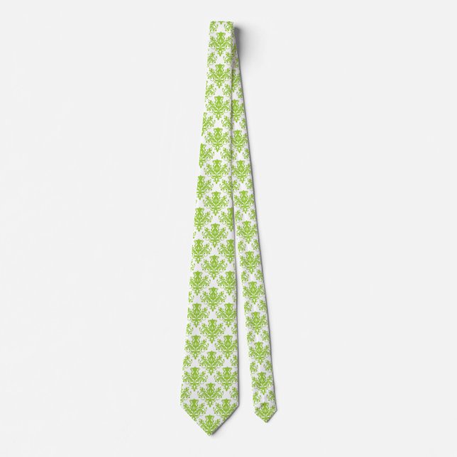 Cravate Damask 02 Motif - Martian Green sur blanc (Devant)