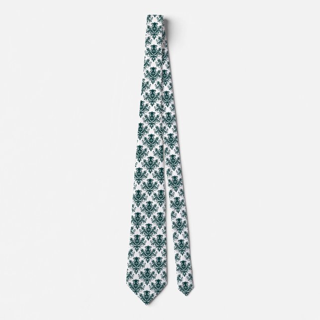 Cravate Damask 02 Motif - Moss foncé vert sur blanc (Devant)