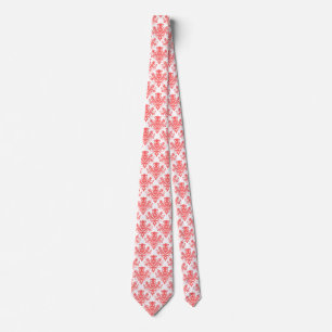 Cravate Damask 02 Motif - Tropical Pink on White