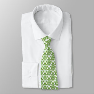 Cravate Damask - Avocado vert sur blanc