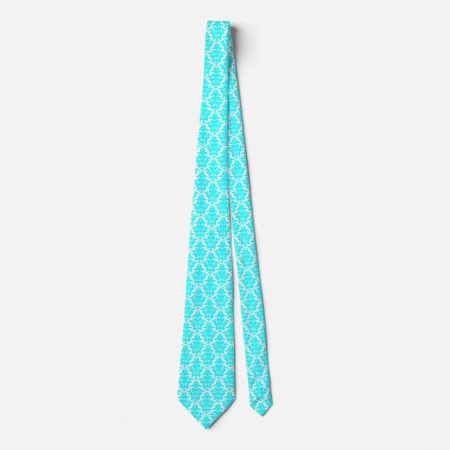 Cravate Damask - Cyan on White (Devant)