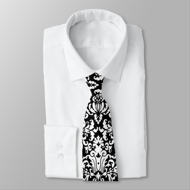 Cravate Damassé élégante noire et blanche (Attaché)