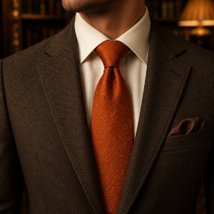 Cravate Damassé Luxe Terracotta Floral Orange Brûlé 