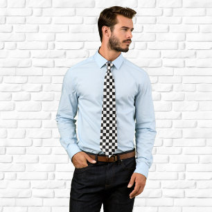 Cravate Damier Marbre Blanc Noir et Argent