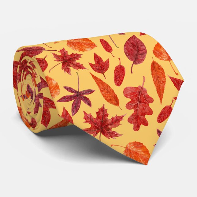 Cravate d'aquarelle des feuilles d'automne rouges (Roulé)