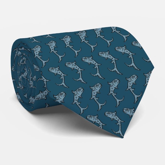 Cravate Dark Blue Medieval Fish Neck Tie (Roulé)