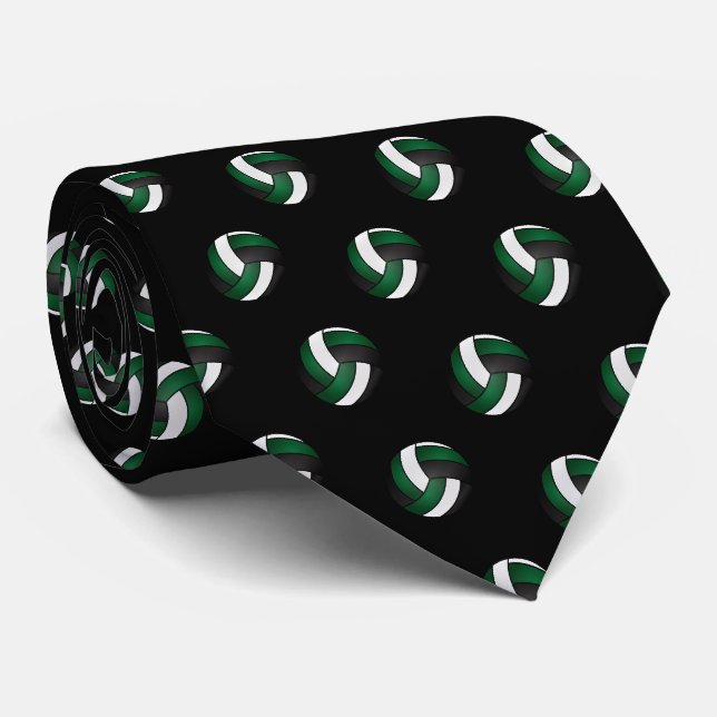 Cravate Dark Green, White and Black Volleyball (Roulé)