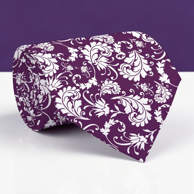 Cravate Dark Purple Floral Pattern Custom Necktie (Créateur téléchargé)