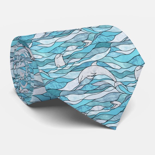 Cravate Dauphins de verre tendu de l'océan bleu (Roulé)