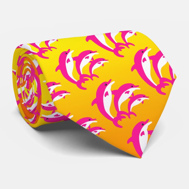 Cravate Dauphins roses dansant sous le soleil tropical (Roulé)