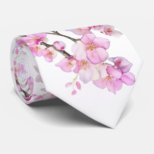 Cravate De belles fleurs de cerisier aquarelles roses 
