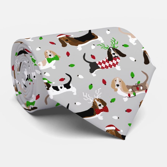 Cravate de Christmas Basset Hound (Roulé)