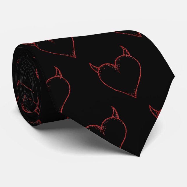 Cravate de coeur rouge et noir masculin (Roulé)