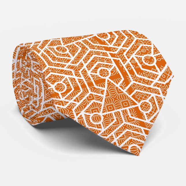 Cravate de conception de Motif géométrique orange (Roulé)