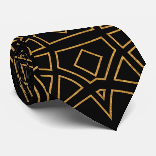 Cravate de design à verrouillage noir et or (Roulé)