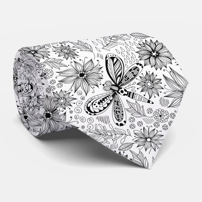 Cravate de gribouillis et de fleurs (Roulé)
