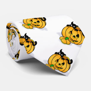 Cravate de Halloween/citrouille et chat noir