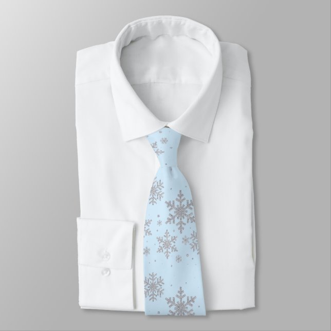 Cravate de mariage d'hiver Blue and Silver Snowfla (Attaché)