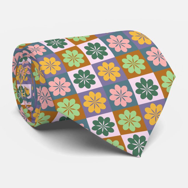 Cravate de modèle floral géométrique rétro (Roulé)