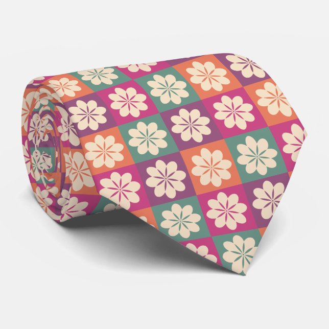 Cravate de modèle floral géométrique rétro (Roulé)