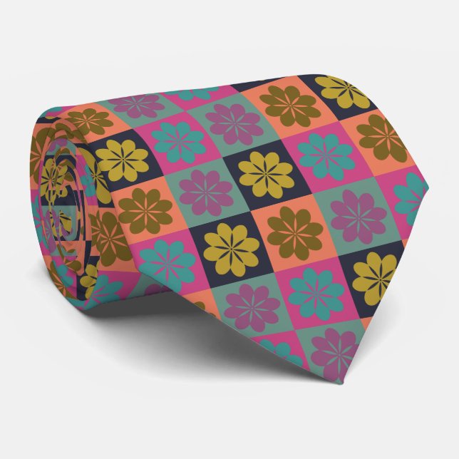Cravate de modèle floral géométrique rétro (Roulé)