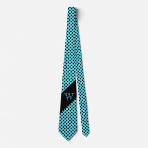 Cravate de monogramme Turquoise & Noir Polka Dot