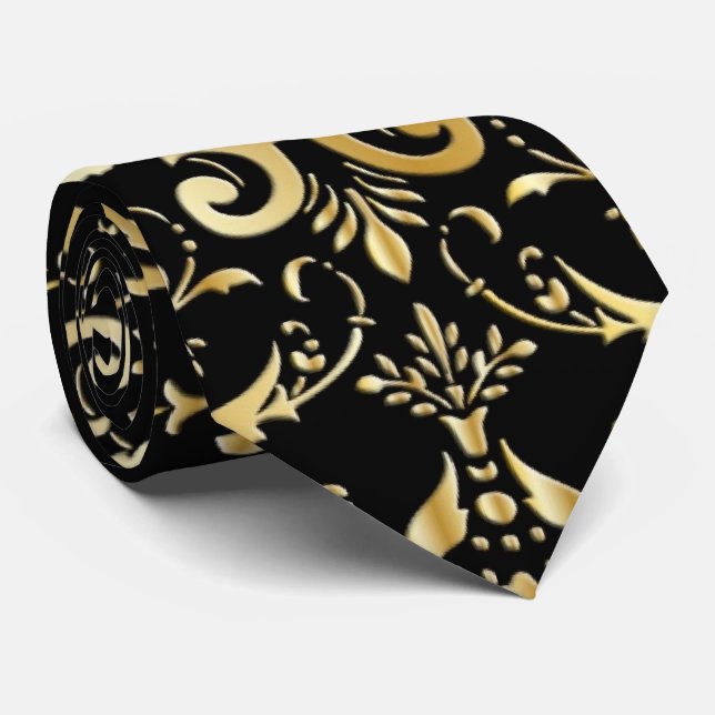 Cravate de motif Damas noir et or (Roulé)