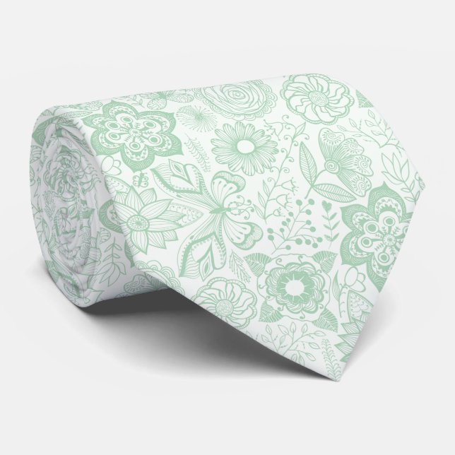 Cravate de Motif de dentelle verte et blanche (Roulé)