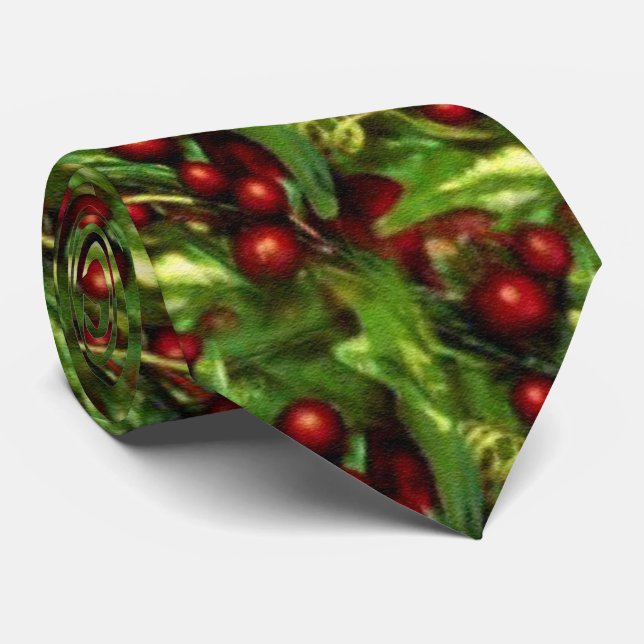 Cravate de motif de houx de Noël d'amusement (Roulé)